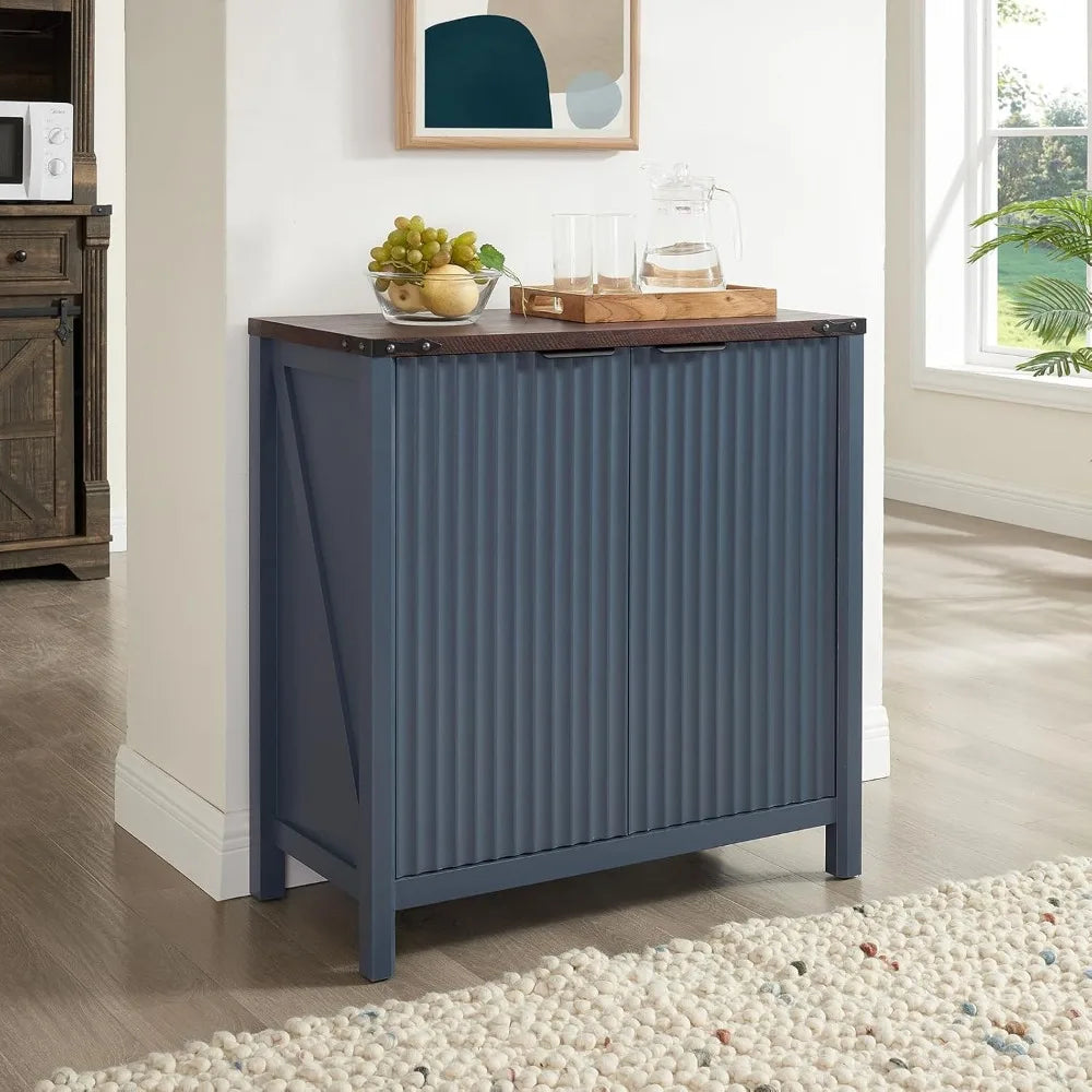 32 Fluted Sideboard Storage Cabinet Buffet - 7-Level Adjustable Shelves, Modern Farmhouse Rustic Chic Multi-Functional Organizer