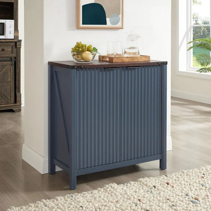 32 Fluted Sideboard Storage Cabinet Buffet - 7-Level Adjustable Shelves, Modern Farmhouse Rustic Chic Multi-Functional Organizer