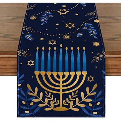 Hanukkah Menorah Table Runner – Star of David Holiday Home Décor