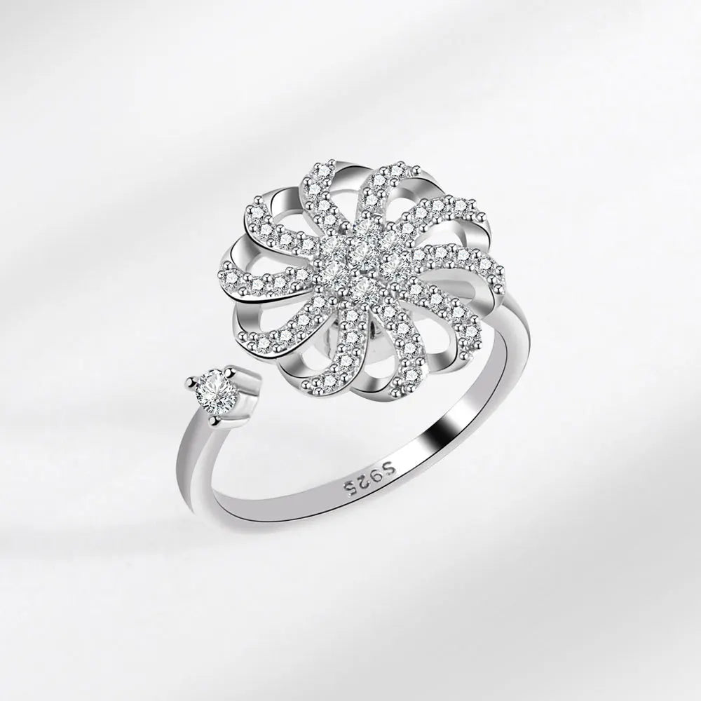 Fidget Spinner Ring Anxiety for Women Multiple Crystal Flower Eye Butterfly Animal Ring Rotate Anti Stress Wedding Jewerly