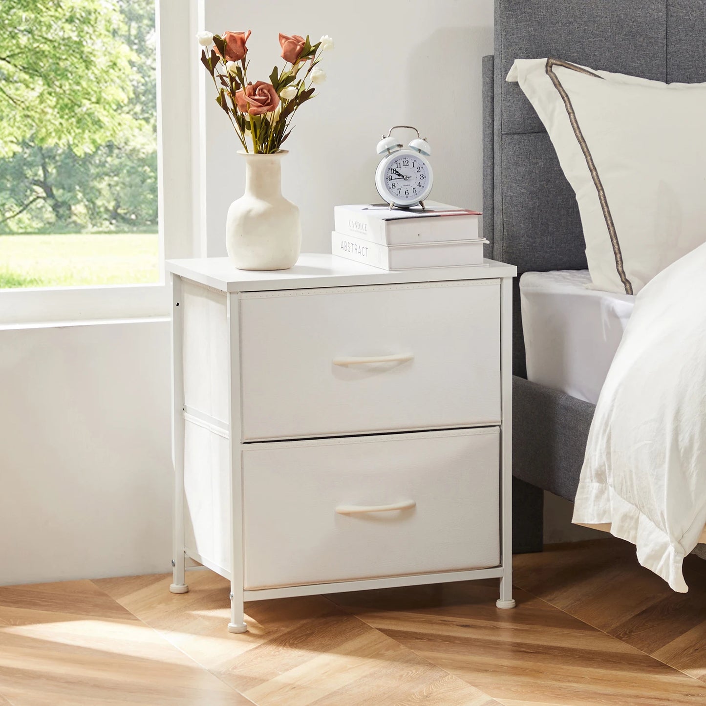 Nightstand  Storage  For Bedroom with 2 Fabric Drawers JHK