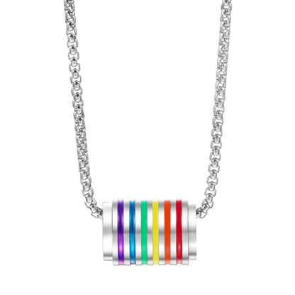 Fashion Rainbow Pride Jewelry Set for Men Women Stainless Steel Colorful Enamel Stripe Pendant Necklace Ring LGBT Gay Love Gift