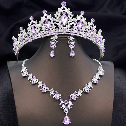 Tiaras Bridal Princess Wedding Crown and necklace earring Prom Birthday Jewelry Sets