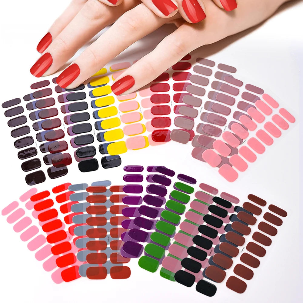 16‑Piece Semi‑Cured Gel Nail Wrap Set – French Pure Color UV Gel Polish Strips, Long‑Wear Nail Extension Decals