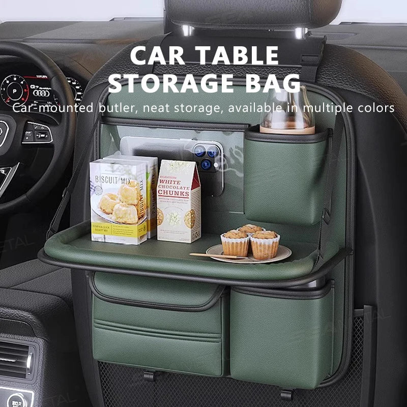 SEAMETAL Car Backseat Table Storage Bag Folding Table Trash Can Pu Leather Multi-functional Hanging Storage Bags Seat Back Tray