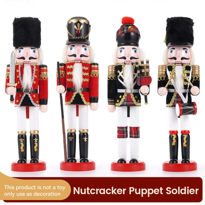 Four Nutcracker Puppet Soldiers in different poses on a white background