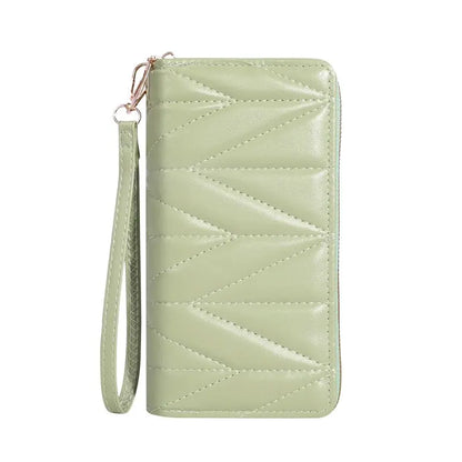 Fashion Quilted Long Wallet For Women, Zipper Around Clutch Coin Purse, Multi Card Slots Mobile Phone Bag