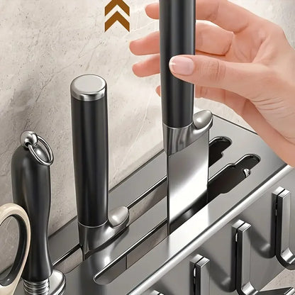 Wall Mounted Kitchen Knife Pot Cover Storage Rack Metal Kitchen Shelf Skeletonized Drainage Easy To Clean Chopstick Organizer
