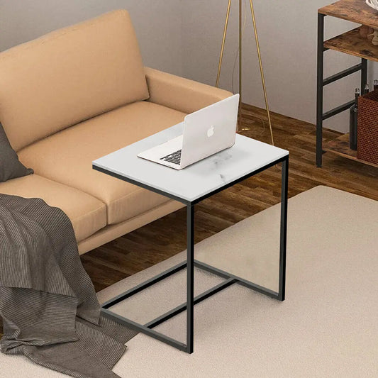 LUVODI Modern C Shaped Sofa Side Table Small Marble Laptop Corner Coffee Table with Metal Frame