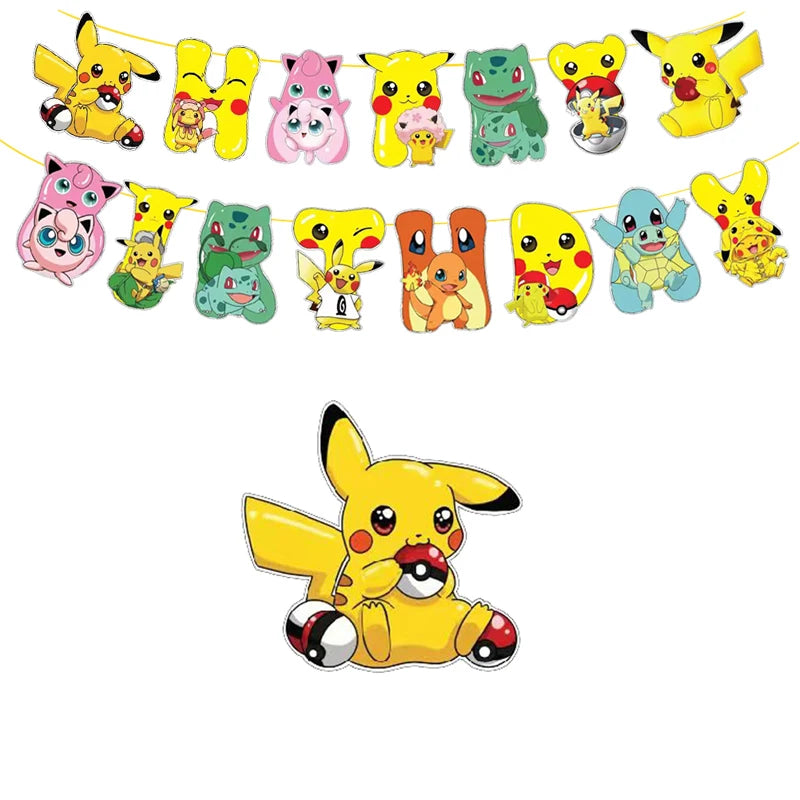 Pokémon birthday party decoration Balloon Disposable Tableware Tablecloth Straws Cup Plates Baby Shower Supplies
