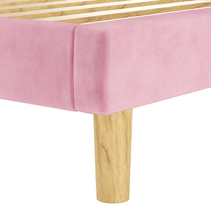 LIKIMIO Twin Bed Frames, Velvet Upholstered Platform Bed Frame with Headboard and Strong Wooden Slats, Pink/Grey/Blue/Beige