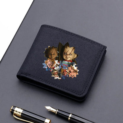 Child's Play Chucky Canvas Men Wallet Black/blue/gray Card Holder Male Money Bag bank Holder Short Purse Credit Card Case Bag