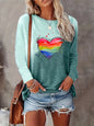 Rainbow Print, Casual Long Sleeve Crew Neck T-shirt