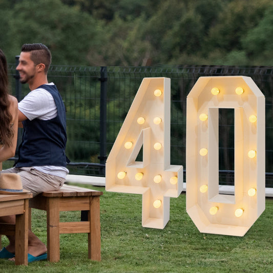 39.4" LED Light-Up Numbers for Birthday & Anniversary Decor, Vintage Style, Battery Powered, Easy Assembly Backdrop Decorations
