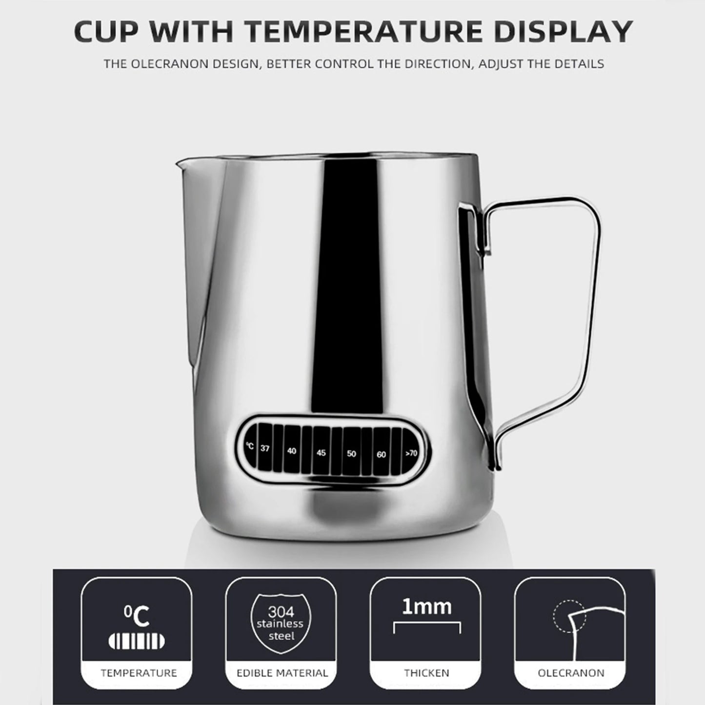 12/20oz Milk Frothing Pitcher 350/600ML Temperature Display Stainless Steel