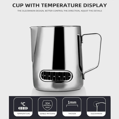 12/20oz Milk Frothing Pitcher 350/600ML Temperature Display Stainless Steel