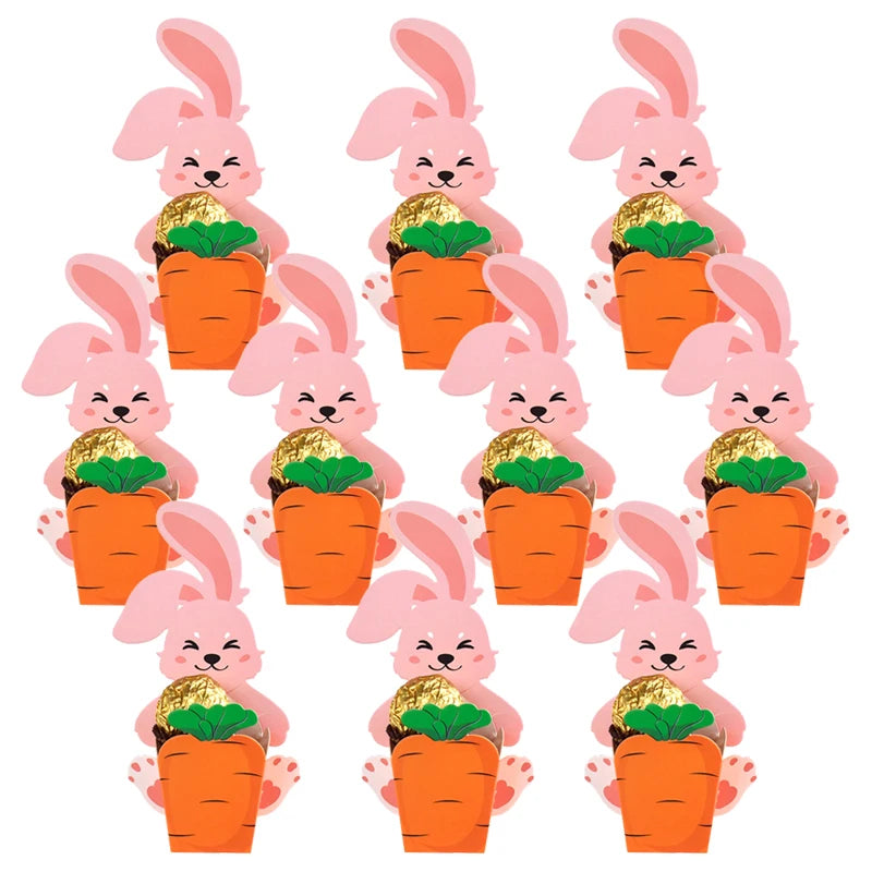 10/20/30pcs Easter Cute Bunny Rabbit Carrot Paper Cookie Candy Box Gift Packing Boxes for Kids Birthday Happy Easter Party Gifts