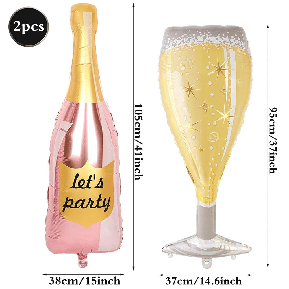 Champagne Bottle and Goblet Wine Glass Large Mylar Balloons Valentines Engagement Wedding Birthday Anniversary Party Decorations