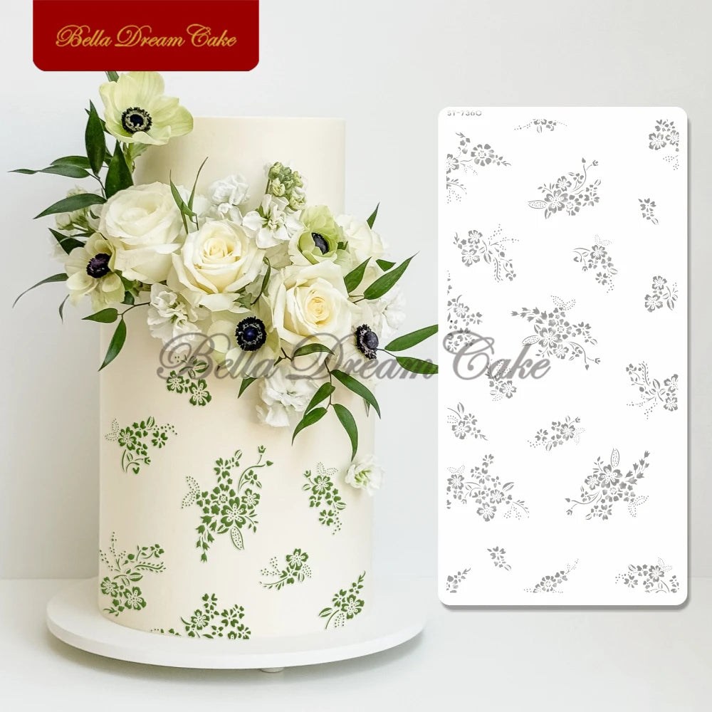 Various Flower Leaf Design Fondant Cake Stencil DIY Royal Cream Border Mold PET Drawing Template Cake Decorating Tools Bakeware
