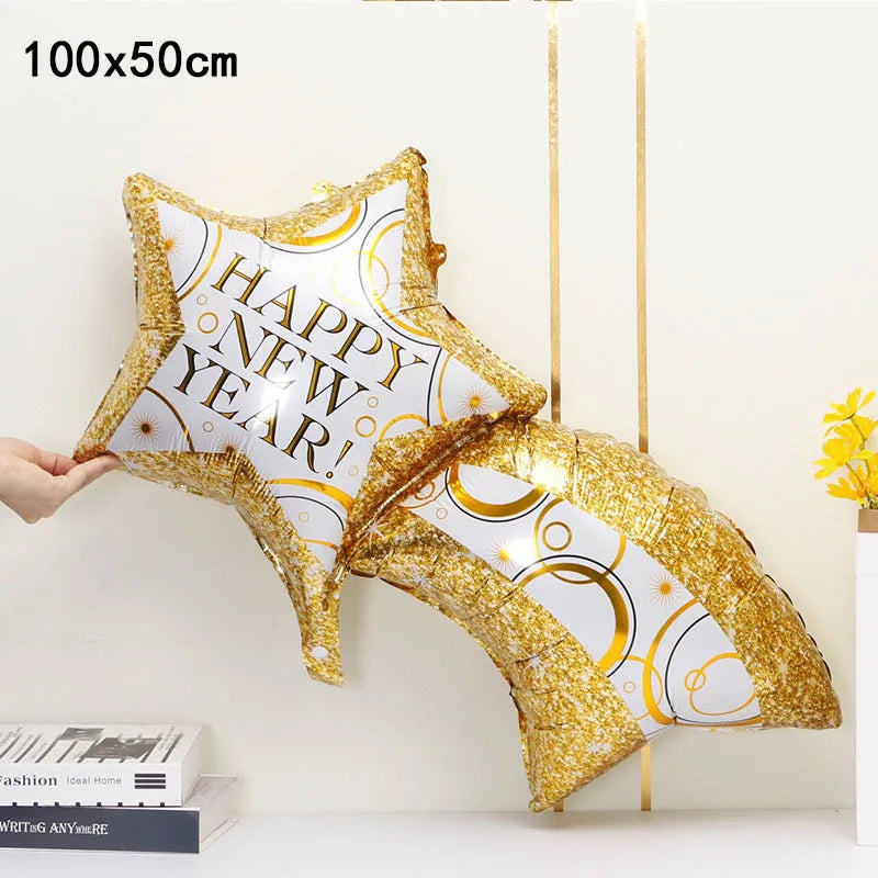 2026 New Year Foil Ballons Happy New Year Letter Banner Garland Party Decorations New Year Wine Bottle Star Round Photo Props