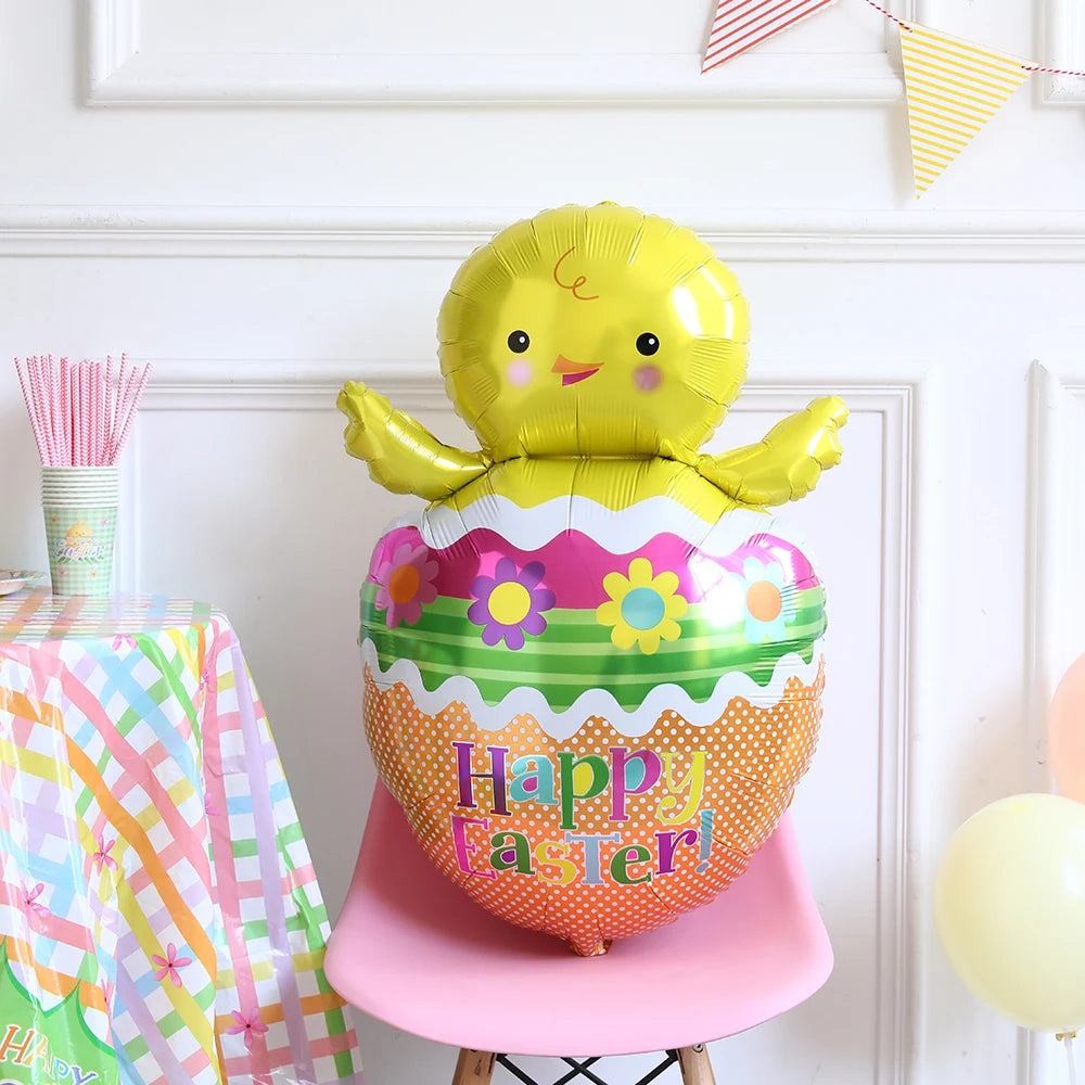 Easter Bunny & Chick Foil Balloon – Cute Standing Rabbit, Egg & Carrot Helium Balloon for Kids’ Party Decor