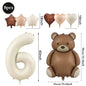Cute Teddy Bear Party Birthday Number Balloons Large Retro Brown Bear Foil Balloon Set 8 pcs Baby Shower Birthday Party Decor
