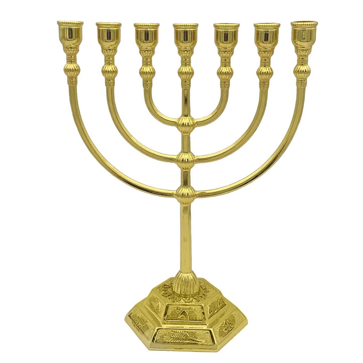 7‑Branch Menorah Candle Holder – Jerusalem Temple Design, 12 Tribes, Antique Hanukkah Stand (6.69”)