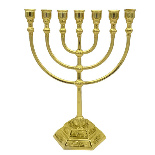 7‑Branch Menorah Candle Holder – Jerusalem Temple Design, 12 Tribes, Antique Hanukkah Stand (6.69”)