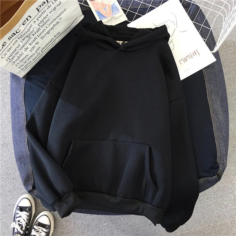Solid Hoodie Comfortable Stretch Sweatshirts Loose Pocket Female Pullovers
