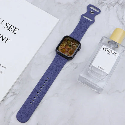 Engraved Strap for Apple Watch Ultra Band 2 49mm 45mm 44MM 38 40mm 41mm Floral Bracelet Fashion IWatch Series 9/8/7/6/5/4/3/se