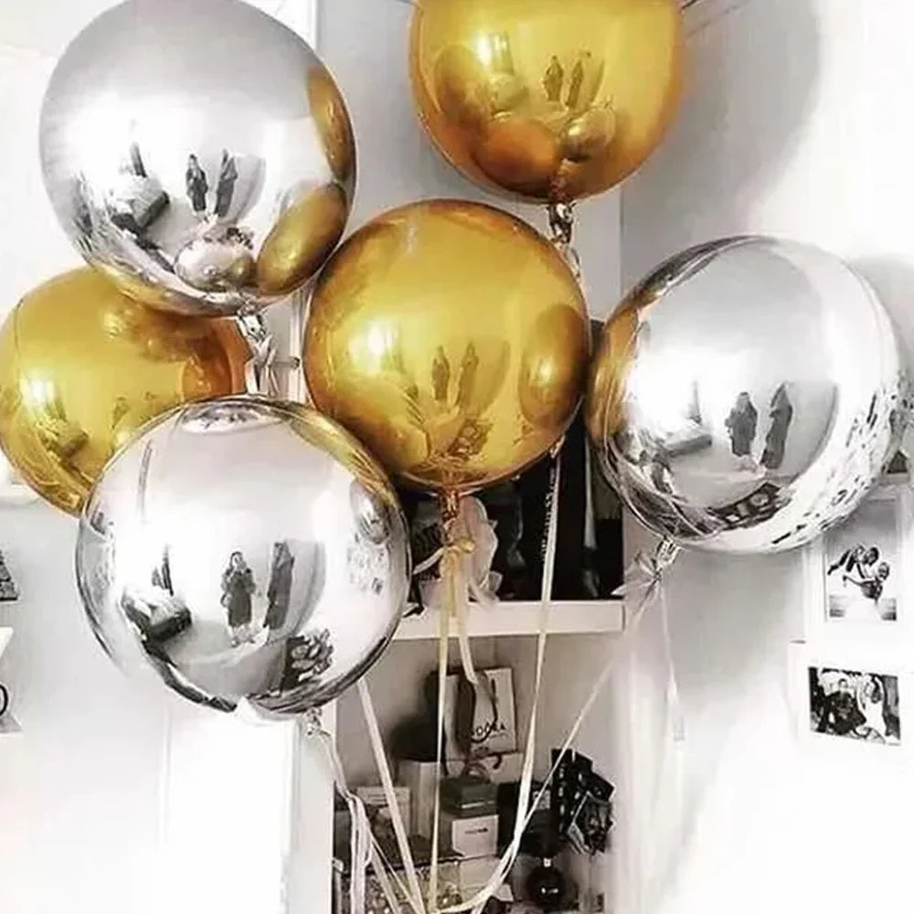 3pcs 4D Round Balloons Metallic Rose Gold Silver Foil Balloons Party Decorations for Birthday Wedding Gender Reveal Photo Props