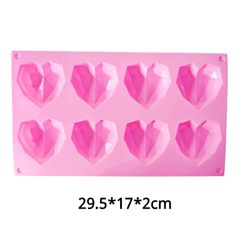 Silicone Diamond Love Baking Mold Set Letter Number Molds 1/6/8 Cavity Heart Mousse Pastry Cake Chocolate Soap Candle Mould