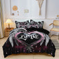 3pcs Set Valentine'S Day Gothic Heart Couple Wings Print Duvet Cover Set, King And Queen Style Bedding Set, Birthday Gift