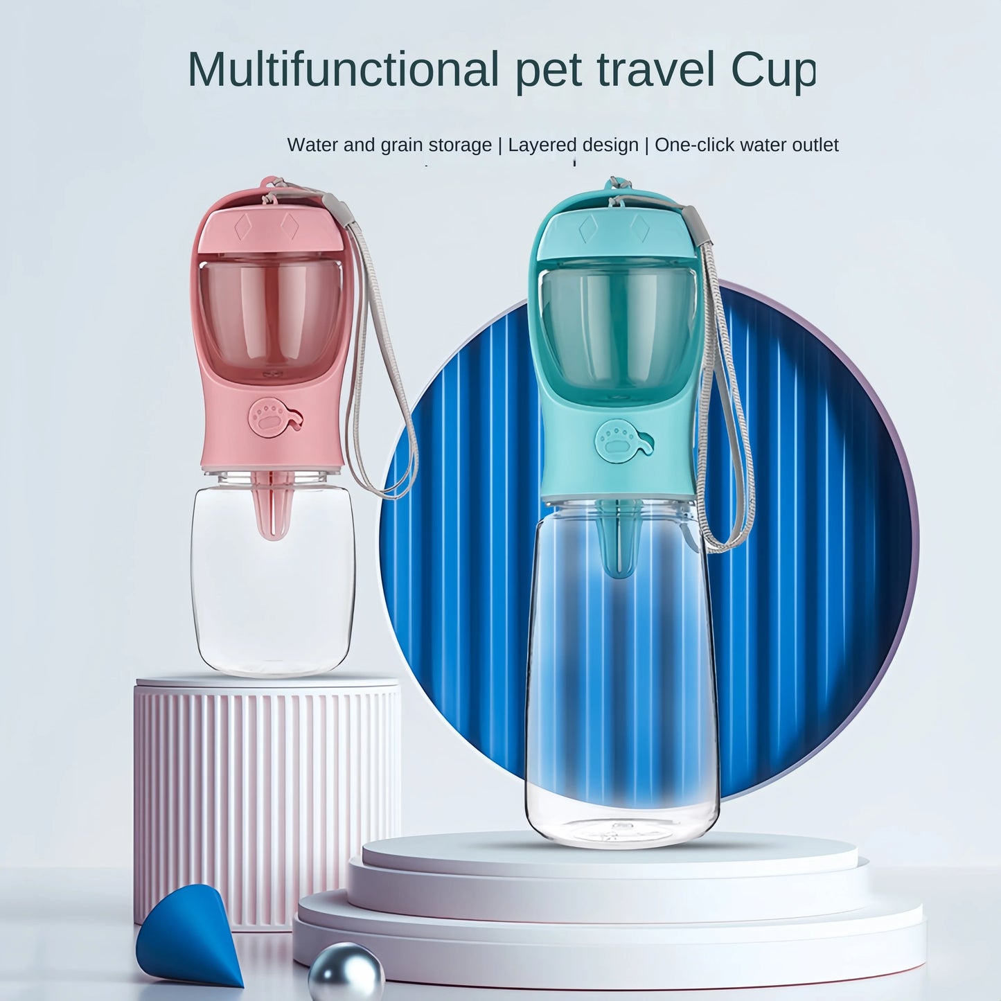 Dog/Cat Portable Feeding and Watering Bottle with Cup Food Dispenser