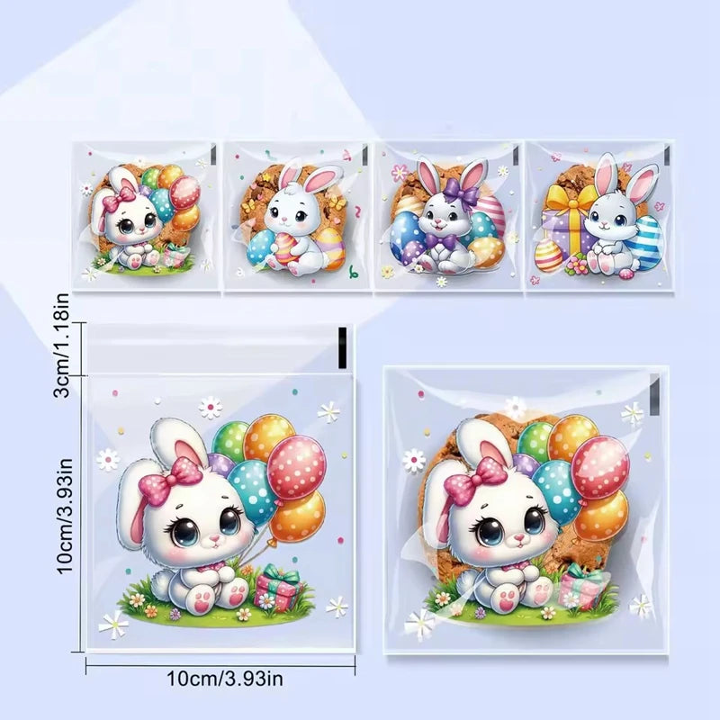 50/100pcs Easter Candy Cookie Bag Cute Bunny Eggs Gift Snack Packaging Bags Happy Easter Party Decoration Supplies Kids Favors