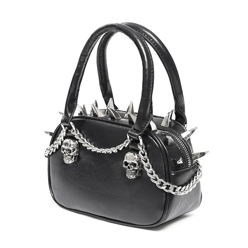 Gothic Punk Skull Tote – Dark Chain Leather Shoulder Bag for Women