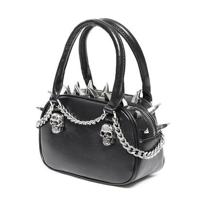 Gothic Punk Skull Tote – Dark Chain Leather Shoulder Bag for Women