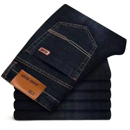 Men Fashion Straight Jeans Mens 2025 New Stretch Slim Fit Pants Comfortable Soft Business Denim Trousers Male Brand Clothing
