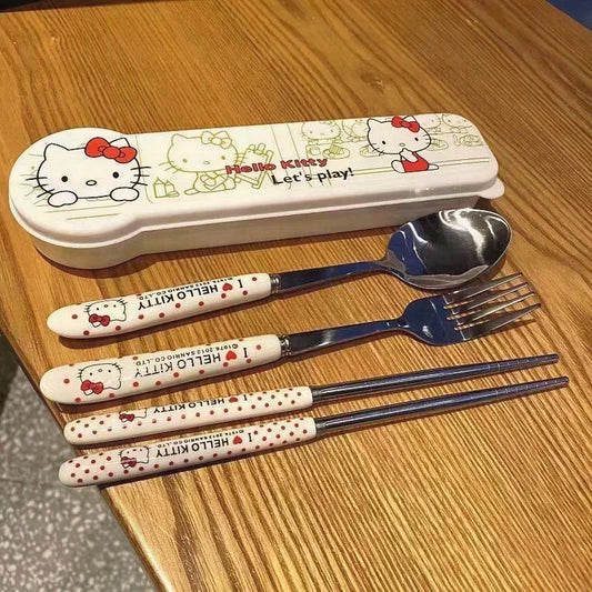 Cartoon Cute Hello Kitty High Appearance Chopsticks Spoon stainless steel Set