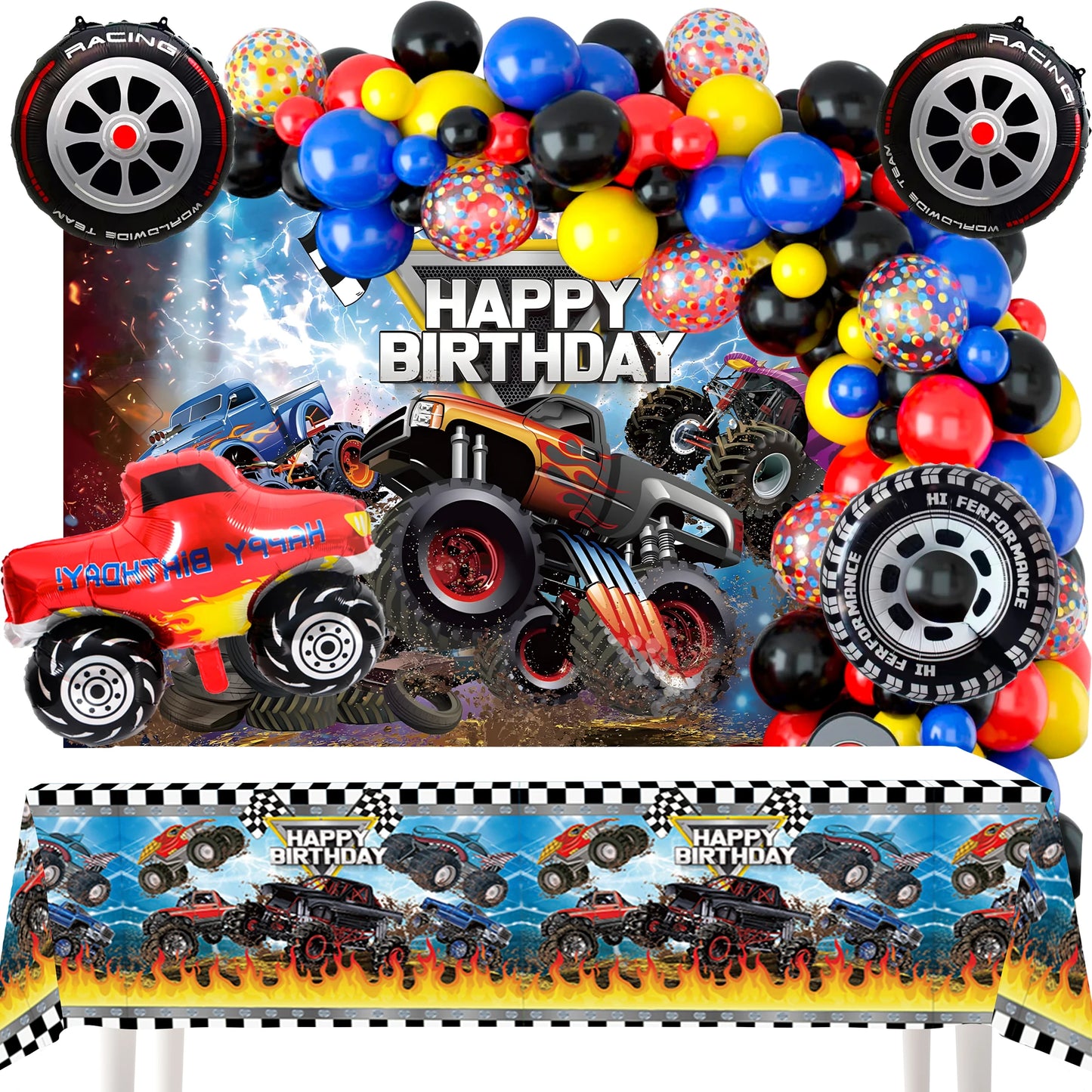 26‑Piece Racing Car Party Decorations Set – Balloons, Tablecloth & Backdrop