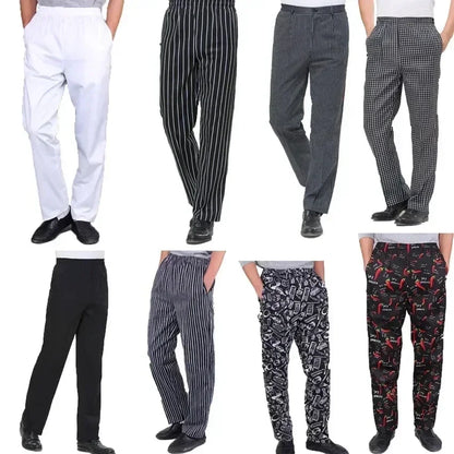 Chef Pants Men Restaurant Kitchen Work Pants Unisex Elastic Cook Workwear Chili Cutlery Kitchenware Breakfast Working Pants