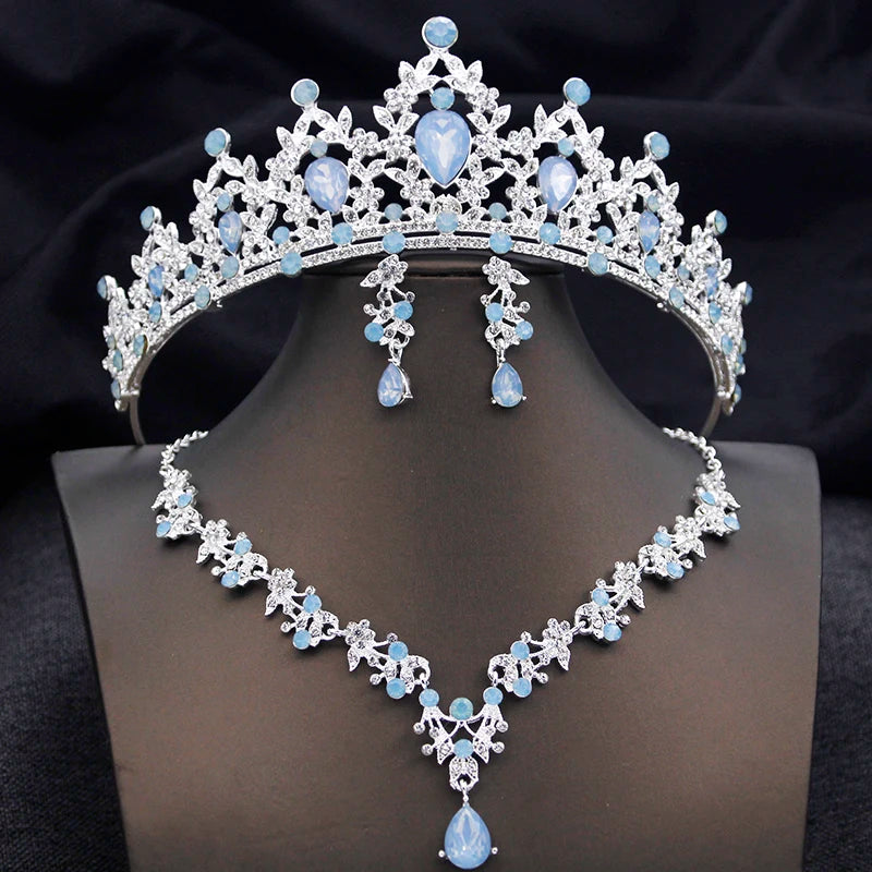 Tiaras Bridal Princess Wedding Crown and necklace earring Prom Birthday Jewelry Sets