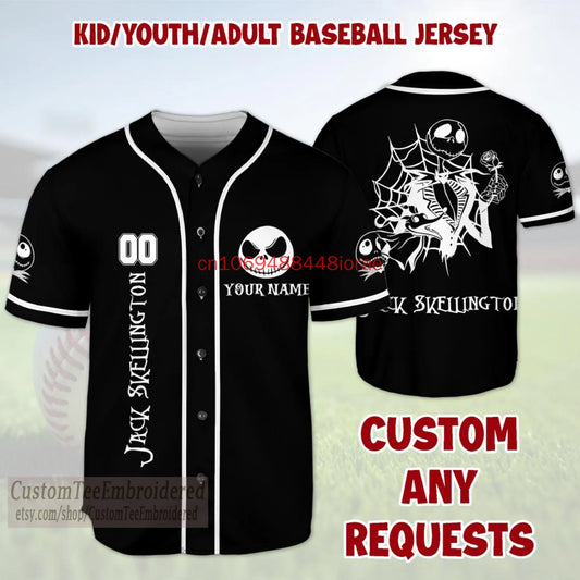 2025 Custom Jack Skellington Baseball Jersey Team Up Matching Outfit Halloween Shirt Personalized Name Number Family Trip Jersey
