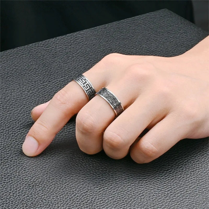 Men’s Titanium Steel Retro Ring – Handmade Fashion Statement Band