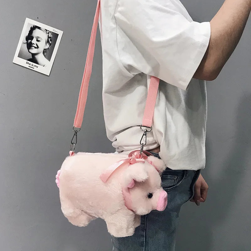 Pink Piglet Plush Shoulder Bag – Cute Large‑Capacity Cartoon Crossbody