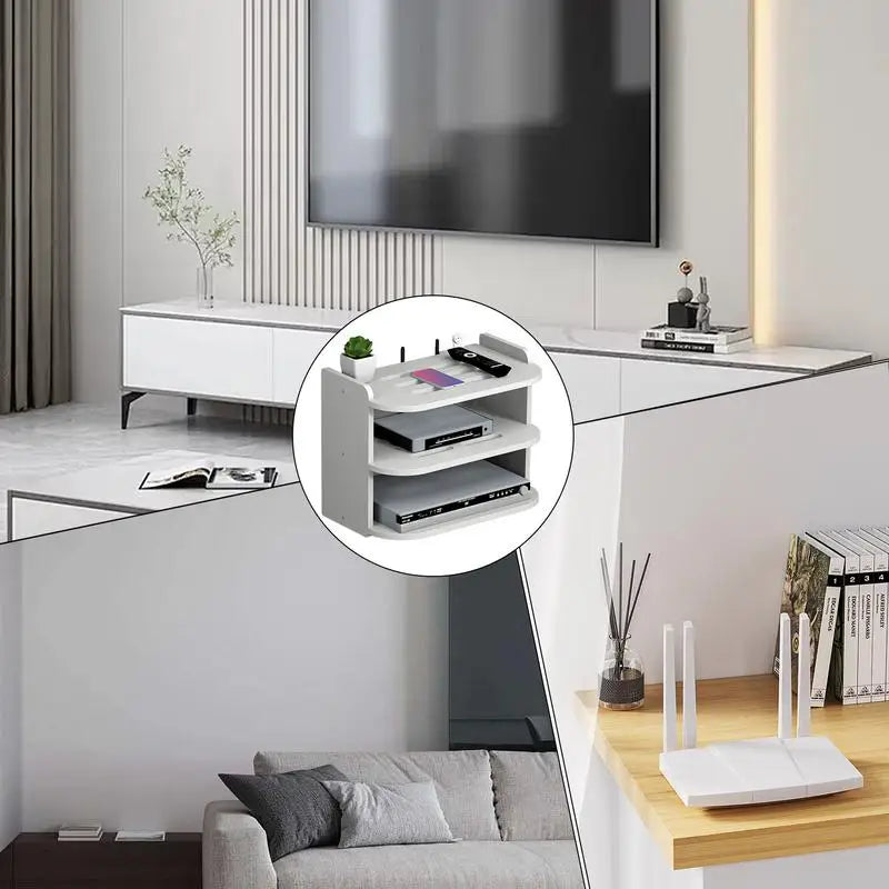 Wifi Hanging Shelf Router Power Strip Multi Outlet TV Set Top Box Cable Hiden Floating Rack Wall Mount Holder Storage Organizer
