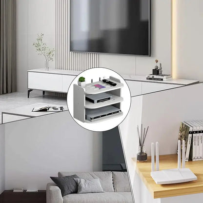 Wifi Hanging Shelf Router Power Strip Multi Outlet TV Set Top Box Cable Hiden Floating Rack Wall Mount Holder Storage Organizer