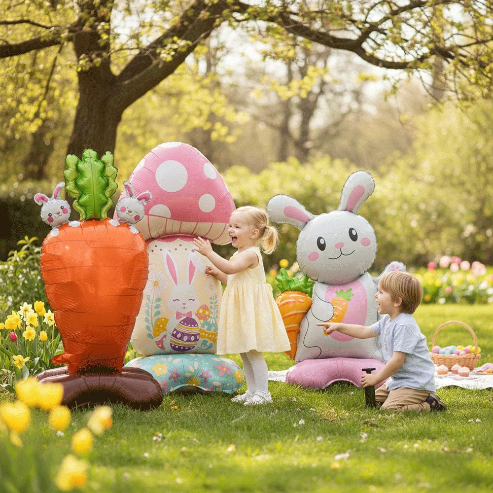 3D Standing Easter Foil Balloon Giant Rabbit Carrot Chick Egg Balloons Easter Party Decoration Kids Gift Air Filled Garden Decor