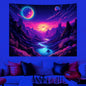 Galaxy Space Landscape UV Reactive Tapestry Trippy Planet Mountain River Neon Art Wall Tapestries for Bedroom Dorm Party Decor