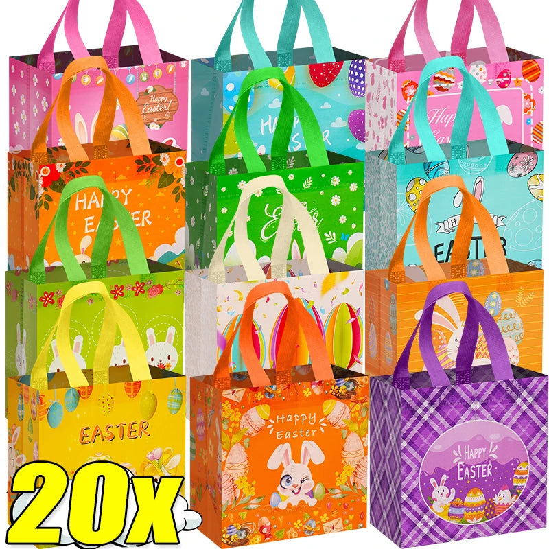 Easter Tote Gift Bags Creative Cartoon Rabbit Egg Basket Pattern Laminating Nonwoven Tote Bags Eco-Friendly Mall Shopping Bags